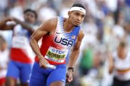 Michael Norman competes in the Men's 4x400m Relay Final at the World Athletics Championships in Eugene.